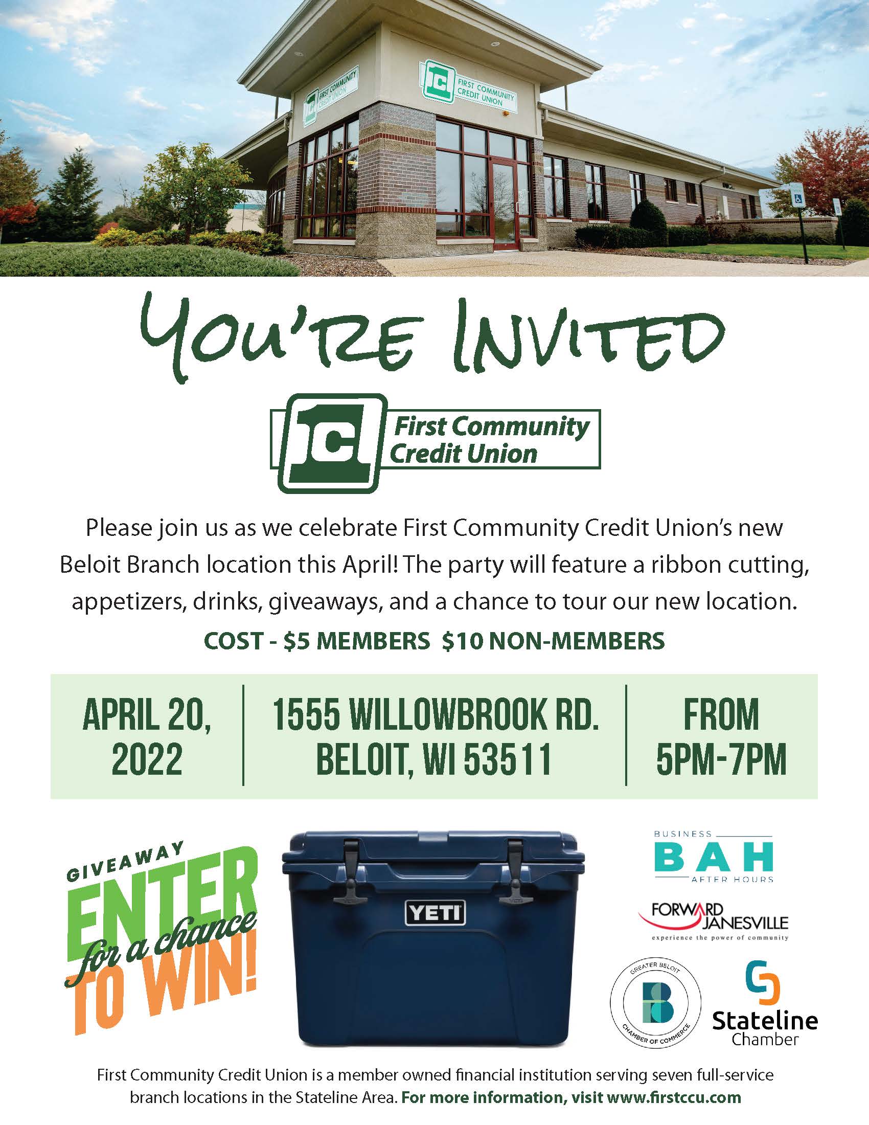 Business After Hours with host First Community Credit Union in collaboration with the Greater Beloit Chamber of Commerce & Stateline Chamber